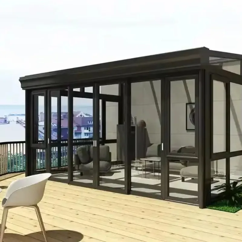 Conservatory Aluminum Sunroom Glass House Waterproof Double Glazed Sun Room with Sliding Door for Villa Garden Terrace