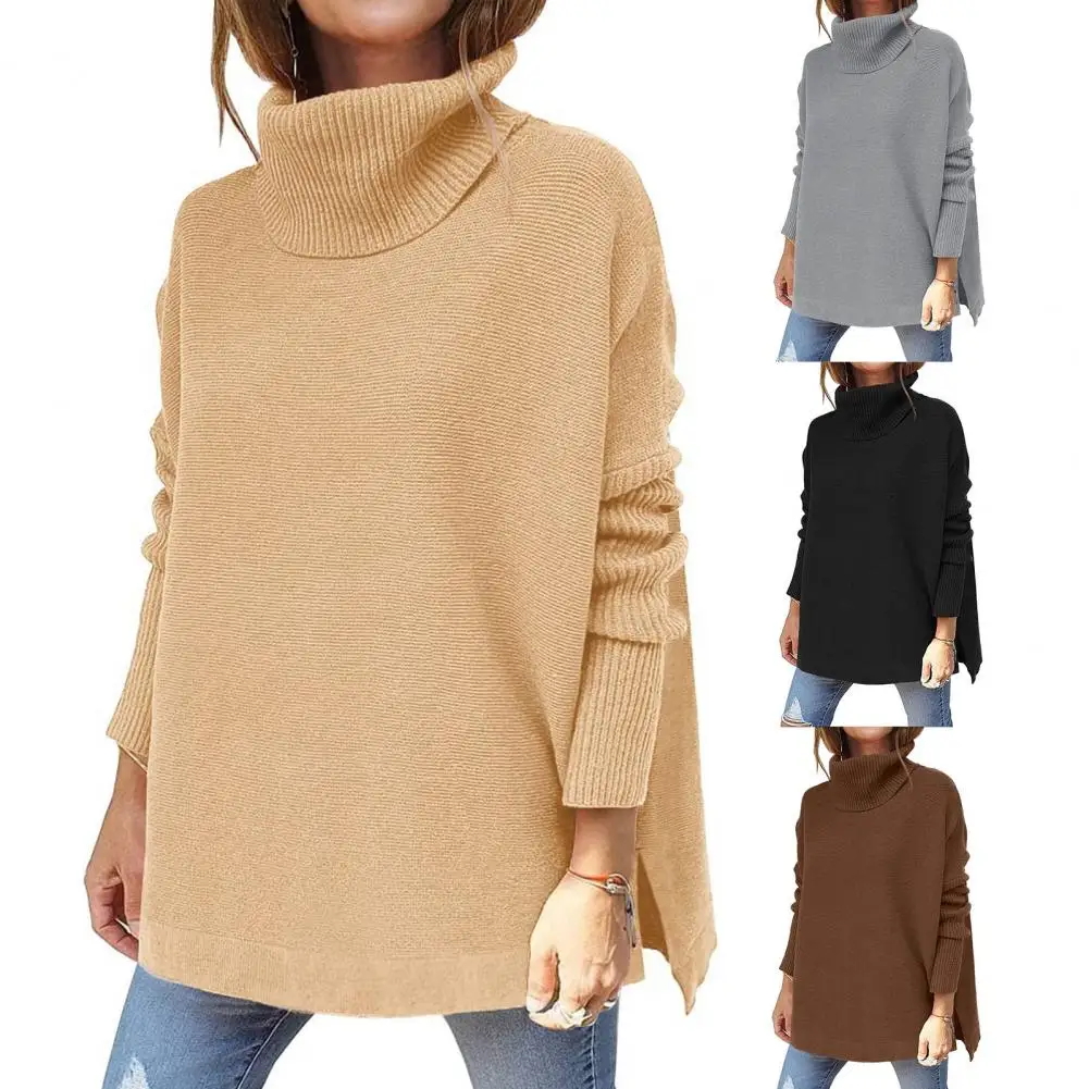 Women\'s Oversize Sweater Robe Pullover Long Sleeve Turtleneck Sweater 2024 Female Top White Khaki Brown Black