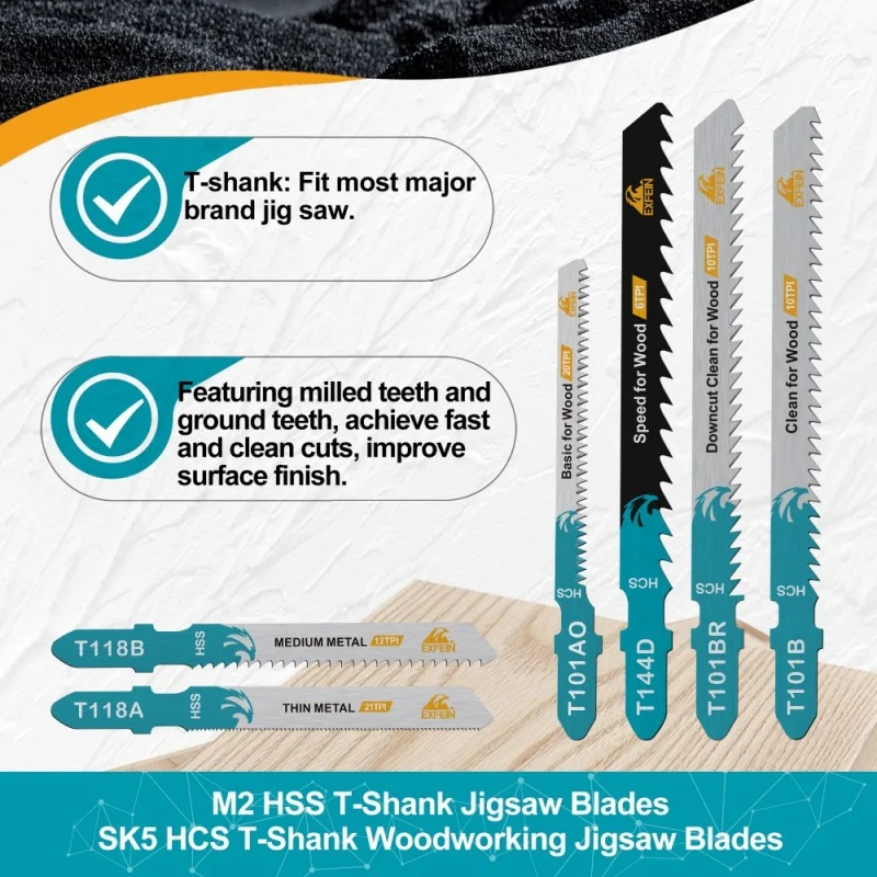 EXFEIN Stichsägeblätter-Set 30 Stück HSS Sortierte T-Schaft Ersatz-Stichsägeblätter zum Schneiden von Holz, Kunststoff und Metall Sägescheibe – Detail 4