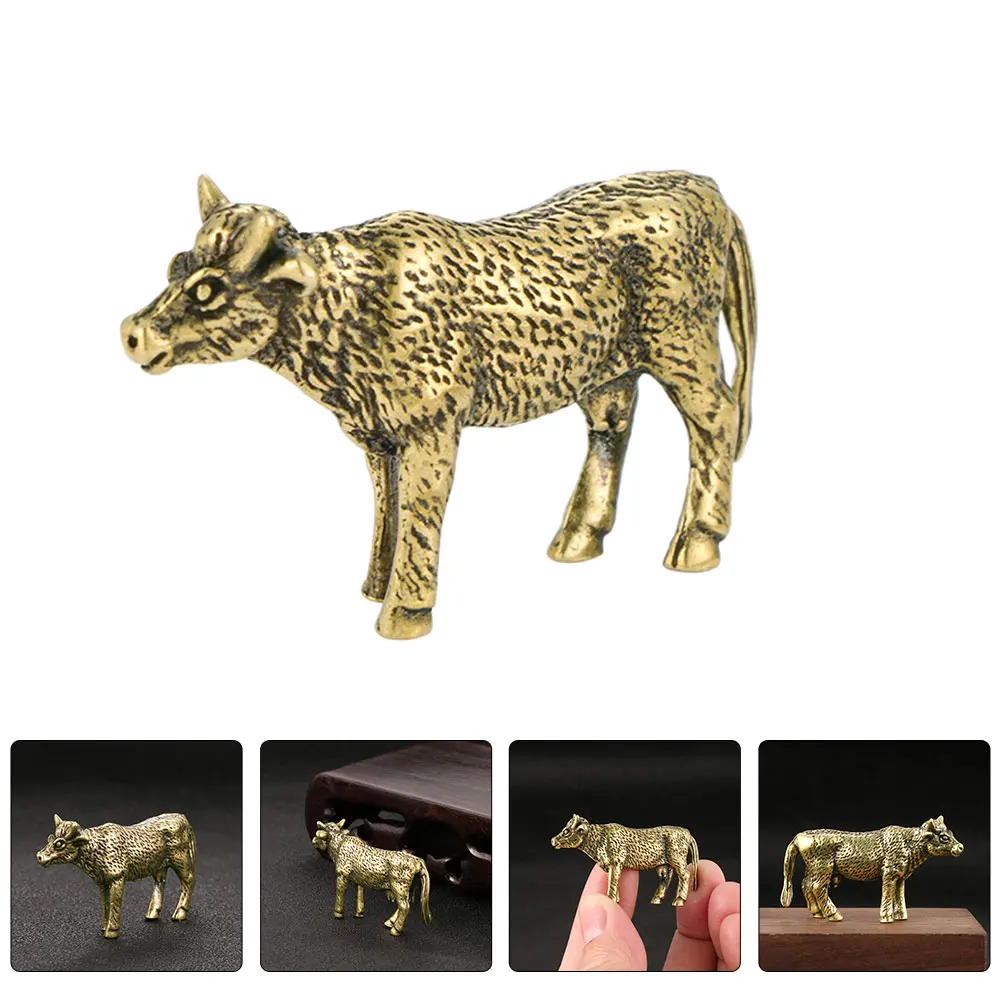 

Compact Mini Cow Statue High Class Brass Material Tabletop Decoration Home Office Adornment