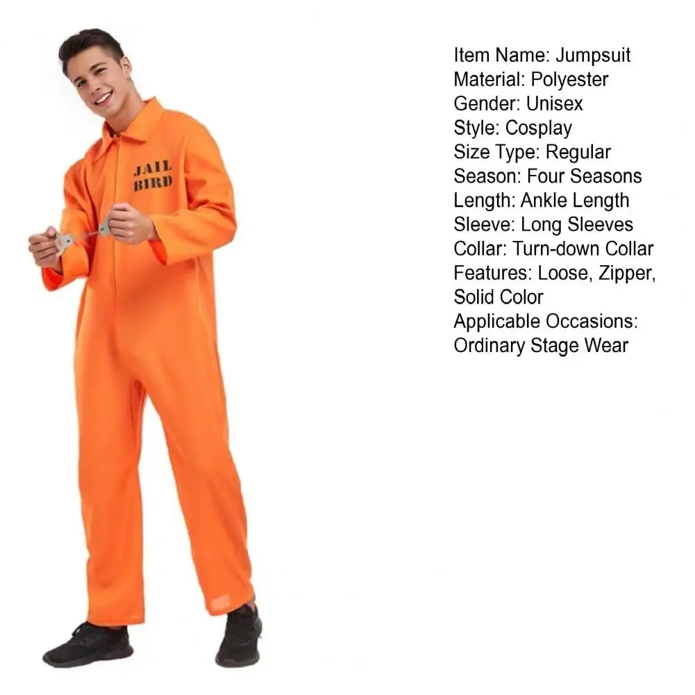 Halloween Prisoner Cosplay Jumpsuit With Manacle Halloween Unisex Role Play Outfit Lapel Zipper Festivals Parties Shows Costume