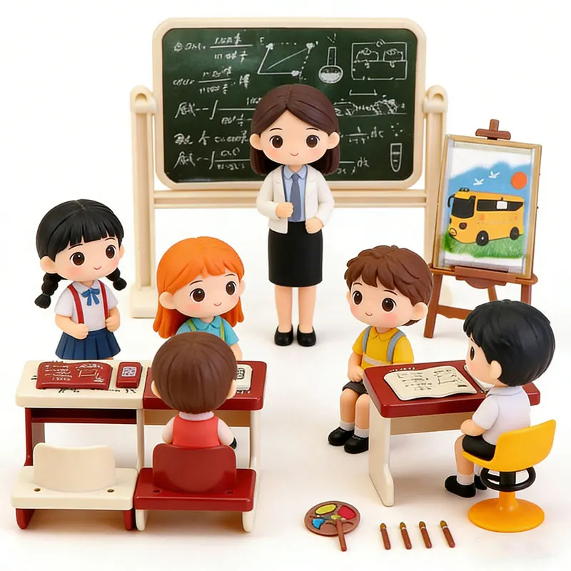 Miniature Class Furniture Set Dollhouse Desk and Chair Play Set Modern Dollhouse School Model for Collectors Decor Kid Toy Gift