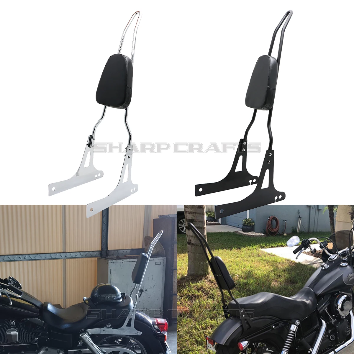 For Harley Dyna Street Bob FXDB Super Wide Glide Low Rider FAT BOB 2006-2017 Motorcycle Upright Tall Top Bow Backrest Sissy Bar