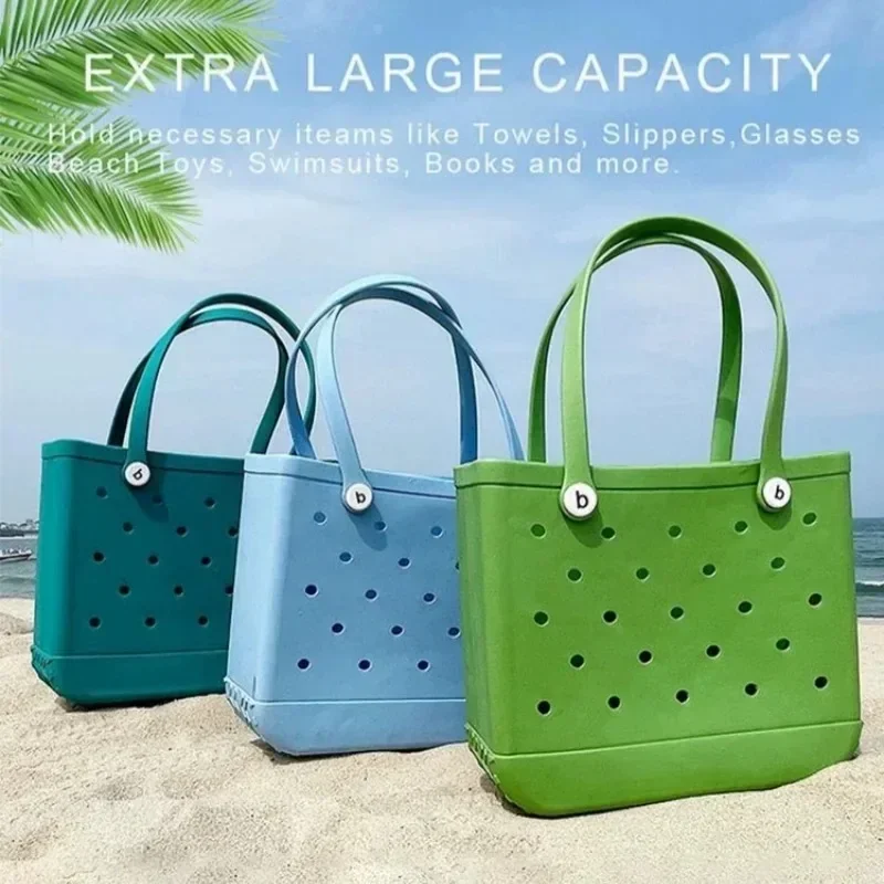 Large Beach Tote Bags Fashion Summer Storage Baskets Eva Rubber Jelly Storage Handbag Solid Color Mummy Bags Clothes Organizer