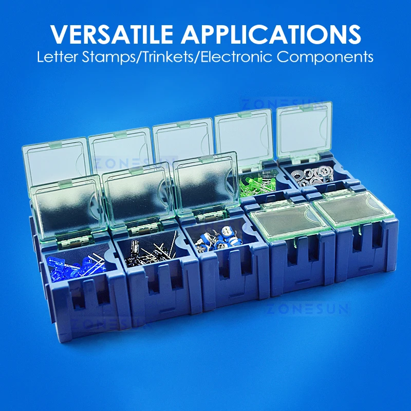 ZONESUN ZS-SC1 Plastic Storage Boxes Cases Jewelry Organizer Component Box Compartment Containers for Custom Letter Stamps