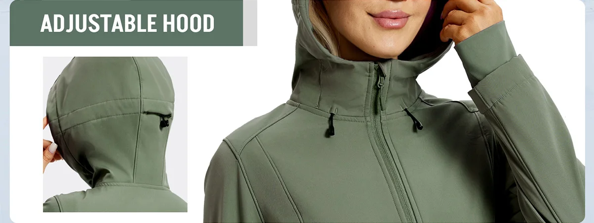 TACVASEN Womens Fleece Lined Softshell Jacket Waterproof Hiking Coat with Hood Thumbholes Lightweight Windproof Full Zip Jacket