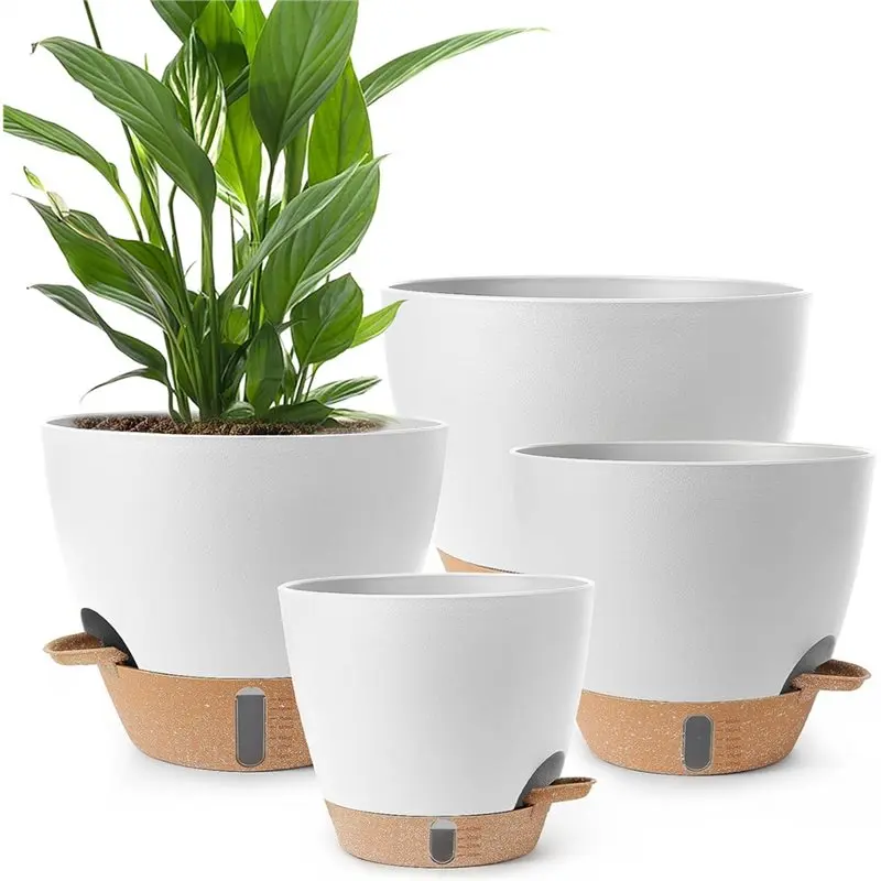 Deep Reservoir Plant Pot With Drainage Holes, 12/10/9/8/Inch Large Plastic Self-Watering Flower Pots Indoor Outdoor-A68E