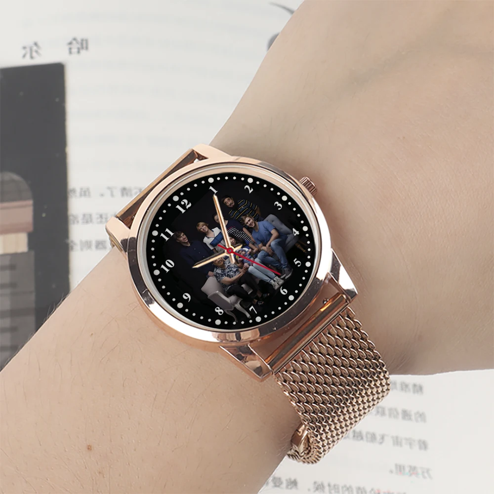 هدية رائعة 45/38 مللي متر ساعة يطبع شعار الصورة أسود فضي روزجولد حركة الكوارتز سبيكة حالة الصلب سيليكون حزام من الجلد