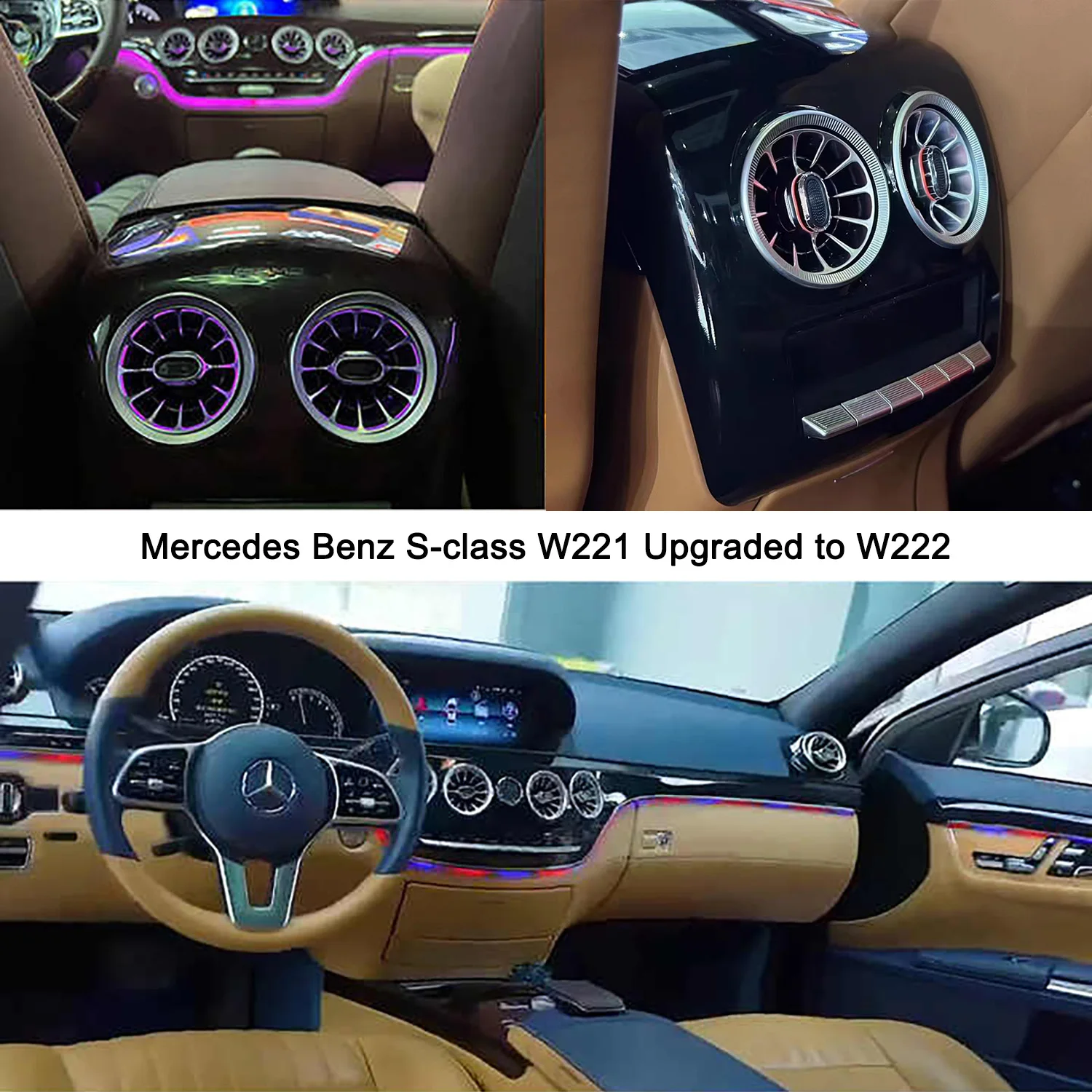 Center Console Trim Panel Turbine Vent With Ambient Light For Mercedes Benz S-class W221 Upgraded to W222 Interior Accessories