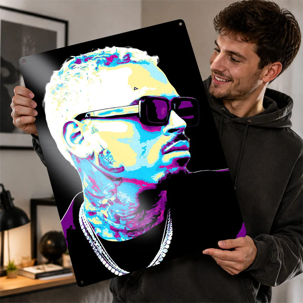 Chris Brown Portrait Metal Poster Perfect Gift for Fans Lovers Personalized Wall Art Metal Sign for Decoration Room Ornaments