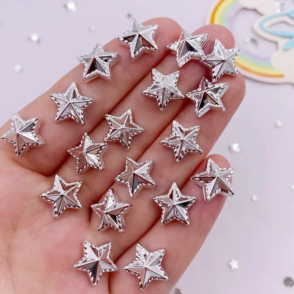 50PCS 12mm Resin Golden Silver Star Gems Flatback Rhinestone Beads Scrapbook Applique Earnail Accessories Decor Crafts