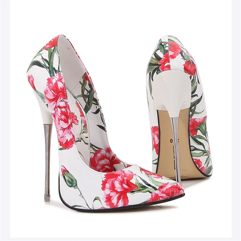 Newly 16cm Man Extreme High Heels Floral Print Stilettos Sexy Women Pumps Fetish Model Party Unisex Shoes Crossdresser Size45 46