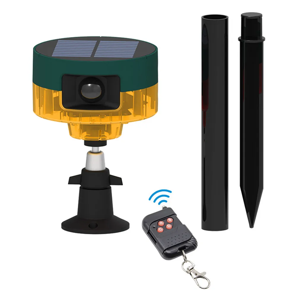 

Solar Pigeon Bird Repellent with Flashing Light 1200mAh Beast Repeller Wireless Remote Control 13 Sounds IP55 for Farms Orchards