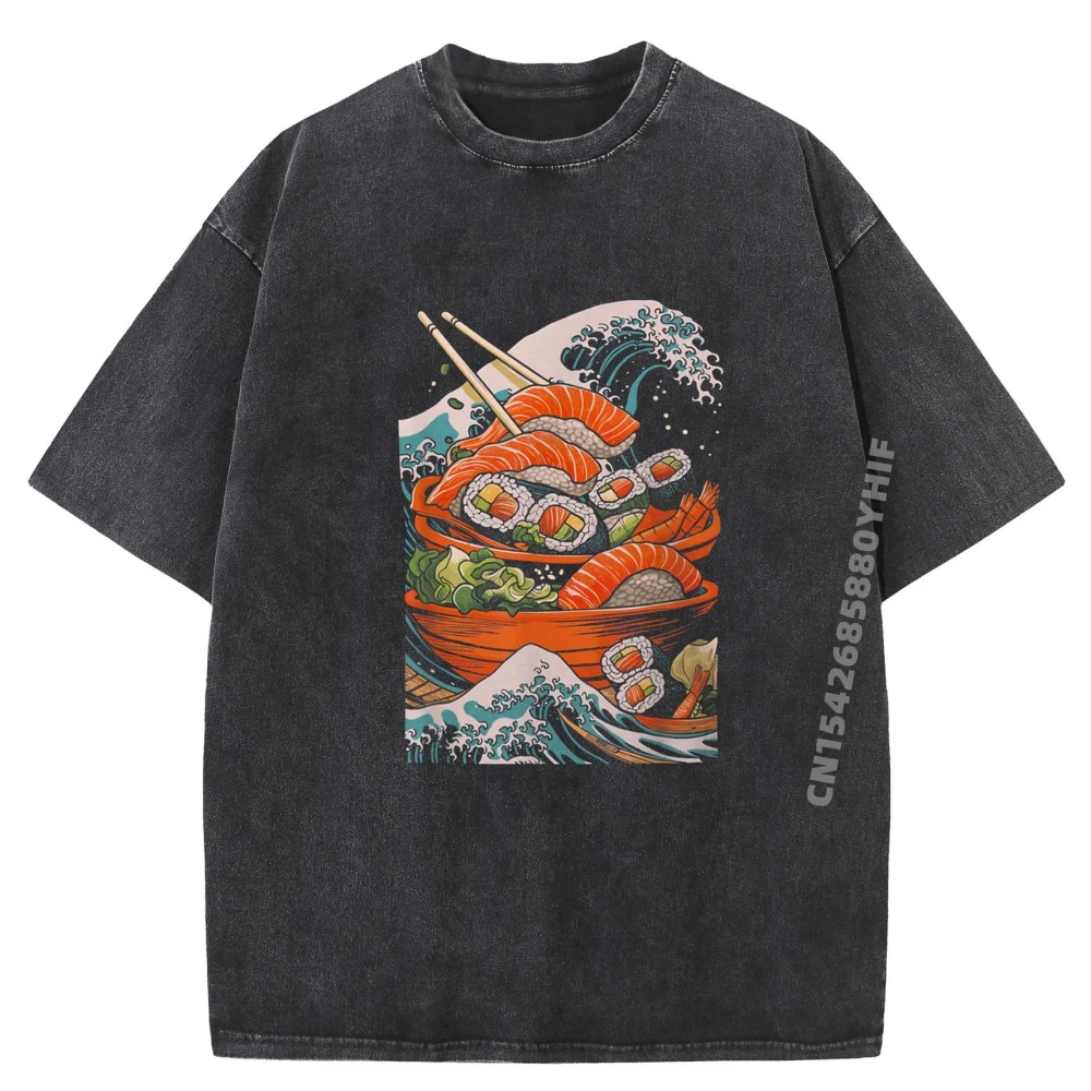Funny Japanese Food Sushi Kawaii Sushi Lovers Anime Otaku Oversized T Shirt Printed T-Shirt Classic Washed Clothes