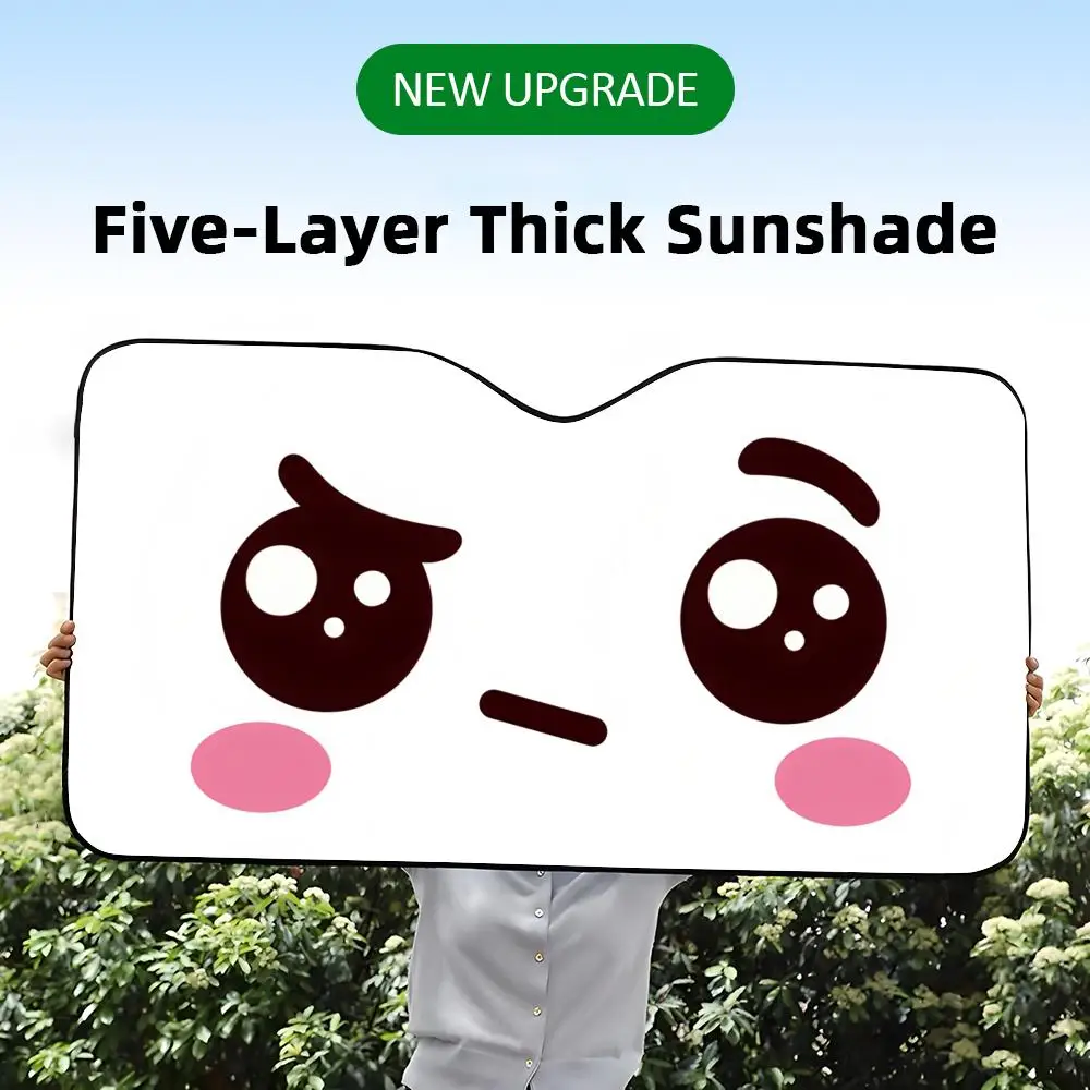 

Cute Expression Sun Visor Five-Layer Aluminum Foil Windshield Sunshades UV Protector & Heat Shield Car Front Window Foldable
