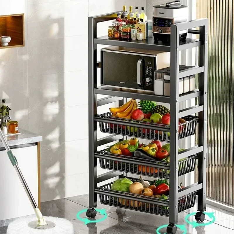 Kitchen Vegetable Basket Trolley Multifunctional Storage Rack Movable Rolling Cart for Fruit