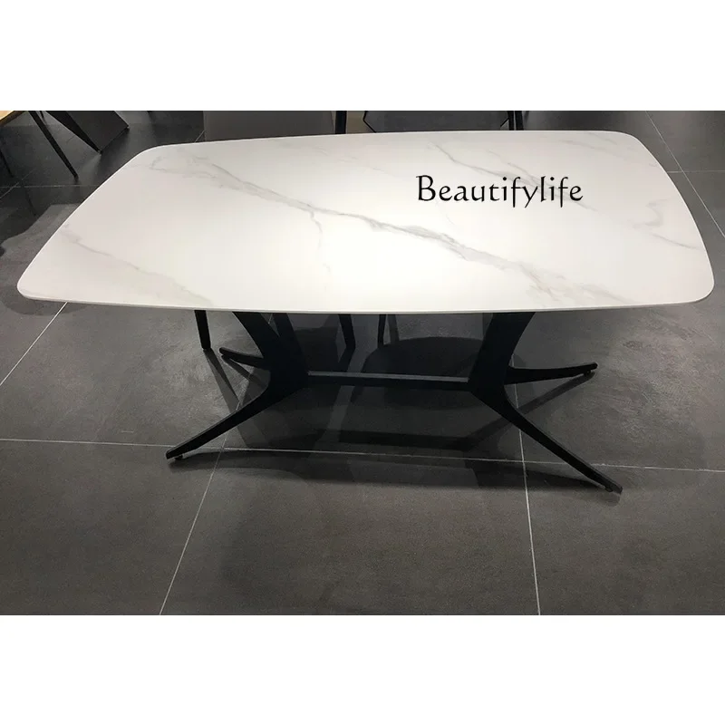 

N40 French modern simple high-end imported rectangular rock slab dining table light luxury size apartment universal