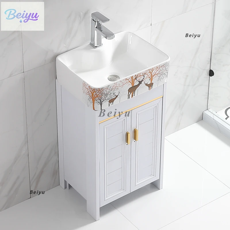 

Floor-to-ceiling wash basin cabinet combined balcony all-aluminum bathroom cabinet washbasin small apartment washbasin toilet ba