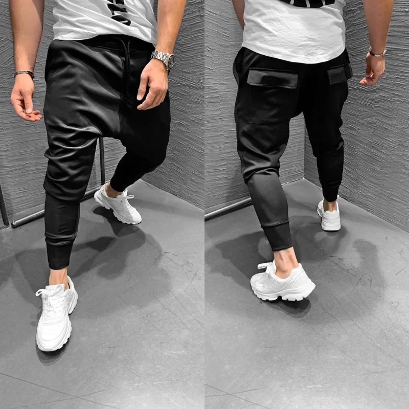 Men Clothing 2023 Men\'s Multi-pocket European and American Jogging Pants Fitness Leisure Slim Elastic Running Sports Pants