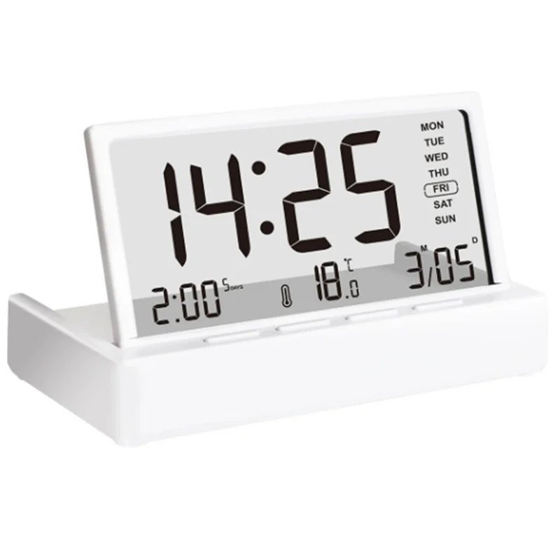 Reliabletemperature/Calendar/Week Display Foldable Alarm Clock 3 Alarms Setting Desktop Decoration Organic Glass Material