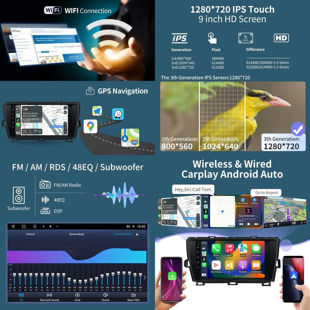 

Автомобильное стерео радио для Toyota Prius 2010 2011 2012 2013 2014 2015 Замена радио 9-дюймового сенсорного экрана Wireless CarPlay и Android