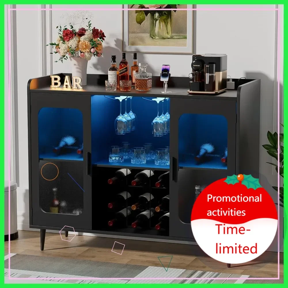

Hot salesSmart LED Bar Cabinet with Power Outlet & USB, Adjustable Wine Rack for Kitchen Dining Room