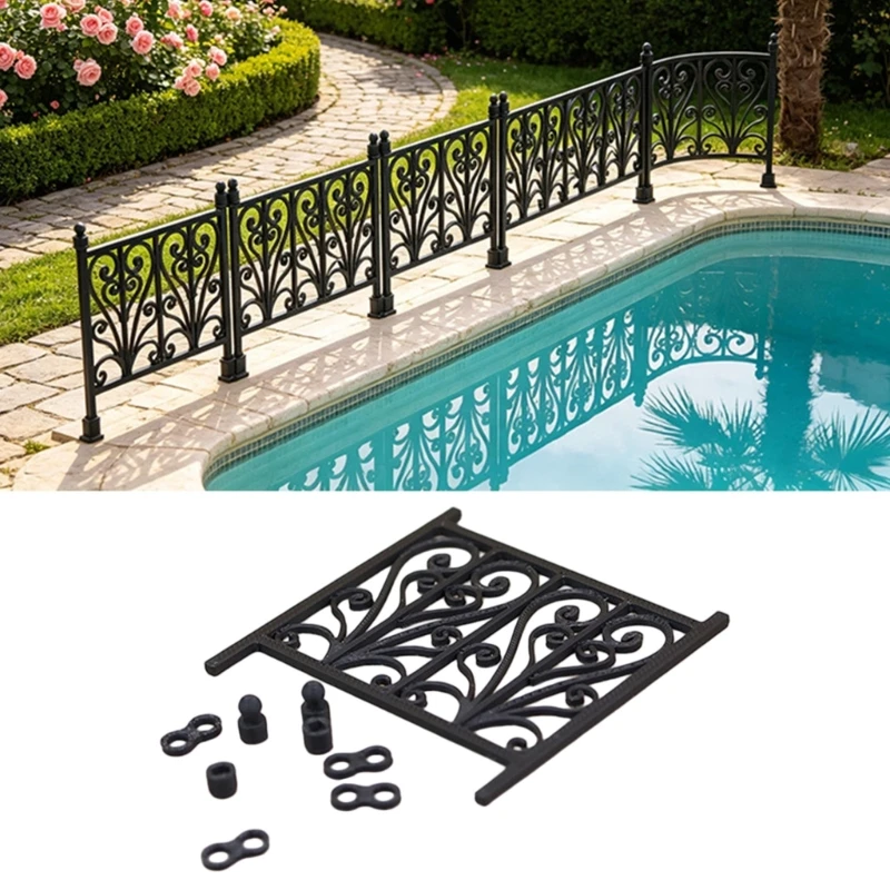 Detailed Flower Carved Design Doll House Balcony Railing Kits Miniature Figure for Patios Yard Scene Furnishing Furniture