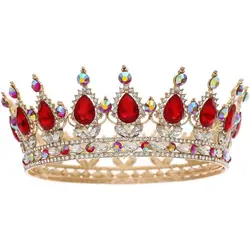 Baroque Round Wedding Crown Bridal Pageant Rhinestone Crystal Tiaras Crown Headpieces For Queens and King
