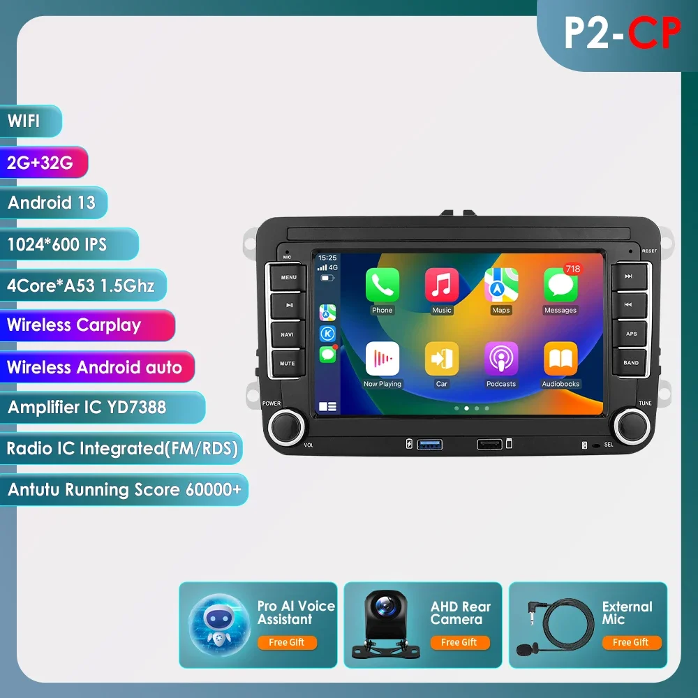 Android 14 Autoradio voor VW POLO GOLF 5 6 Plus PASSAT B6 JETTA TIGUAN TOURAN SHARAN SCIROCCO CADDY Seat Carplay Audio Stereo GPS