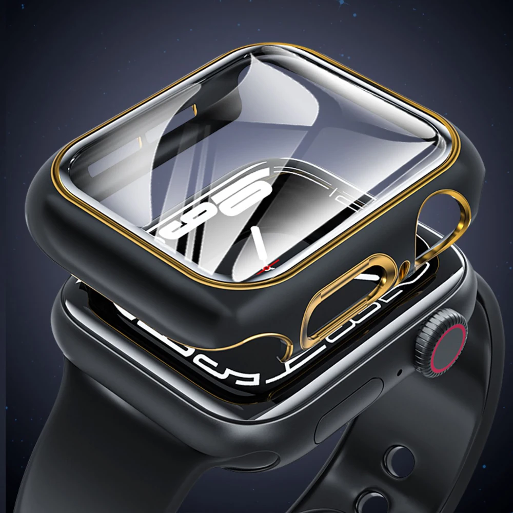 واقي شاشة لساعة أبل والزجاج والجراب ، ملحقات iWatch الذكية ، غطاء 9 ، 8 ، 7 ، 6 ، SE ، 5 ، 4 ، 3 سلاسل ، 45-44 41 ، 40 ، 42 ، 38