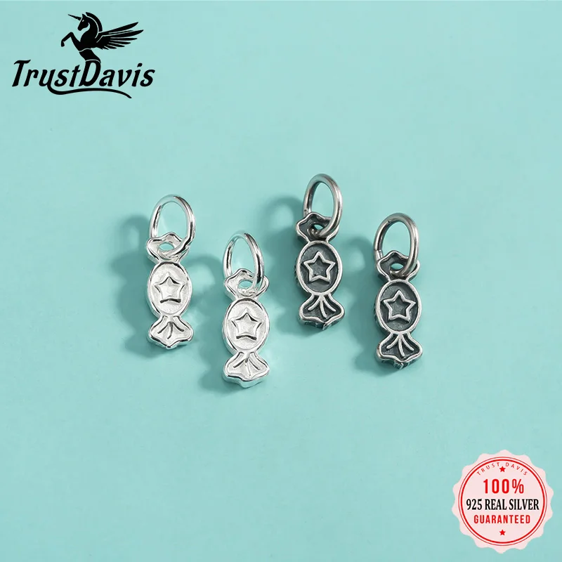 TrustDavis 925 Sterling Silver Candy Star Charm Pendant DIY Jewelry Making Accessories for Bracelets, Necklaces Crafting DZ1882