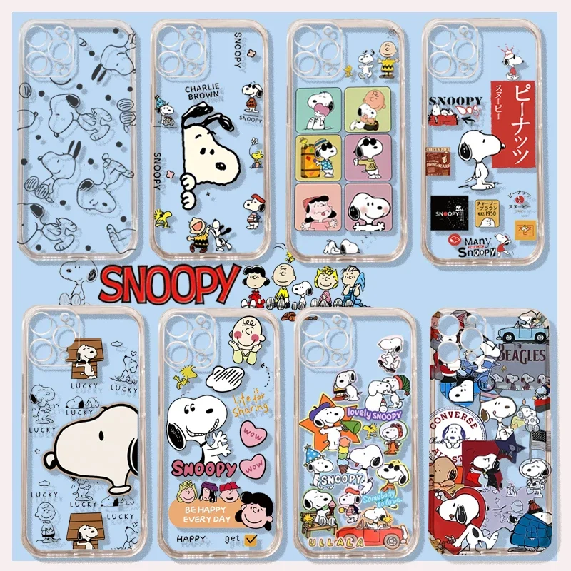 Case For iPhone 16 15 14 Plus 16E 13 12 11 Pro Max Mini cover Funny Snoopy Cute Soft