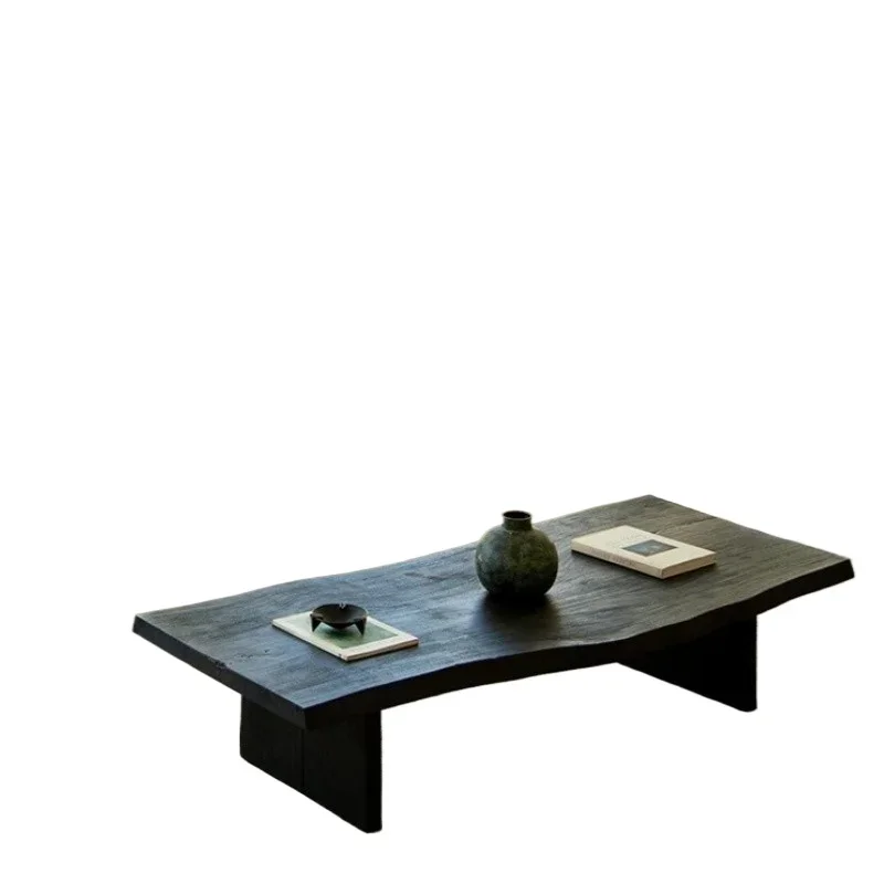 

wabi-sabi black solid wood coffee table, Japanese-style small apartment balcony B & B hotel special-shaped tea table, t