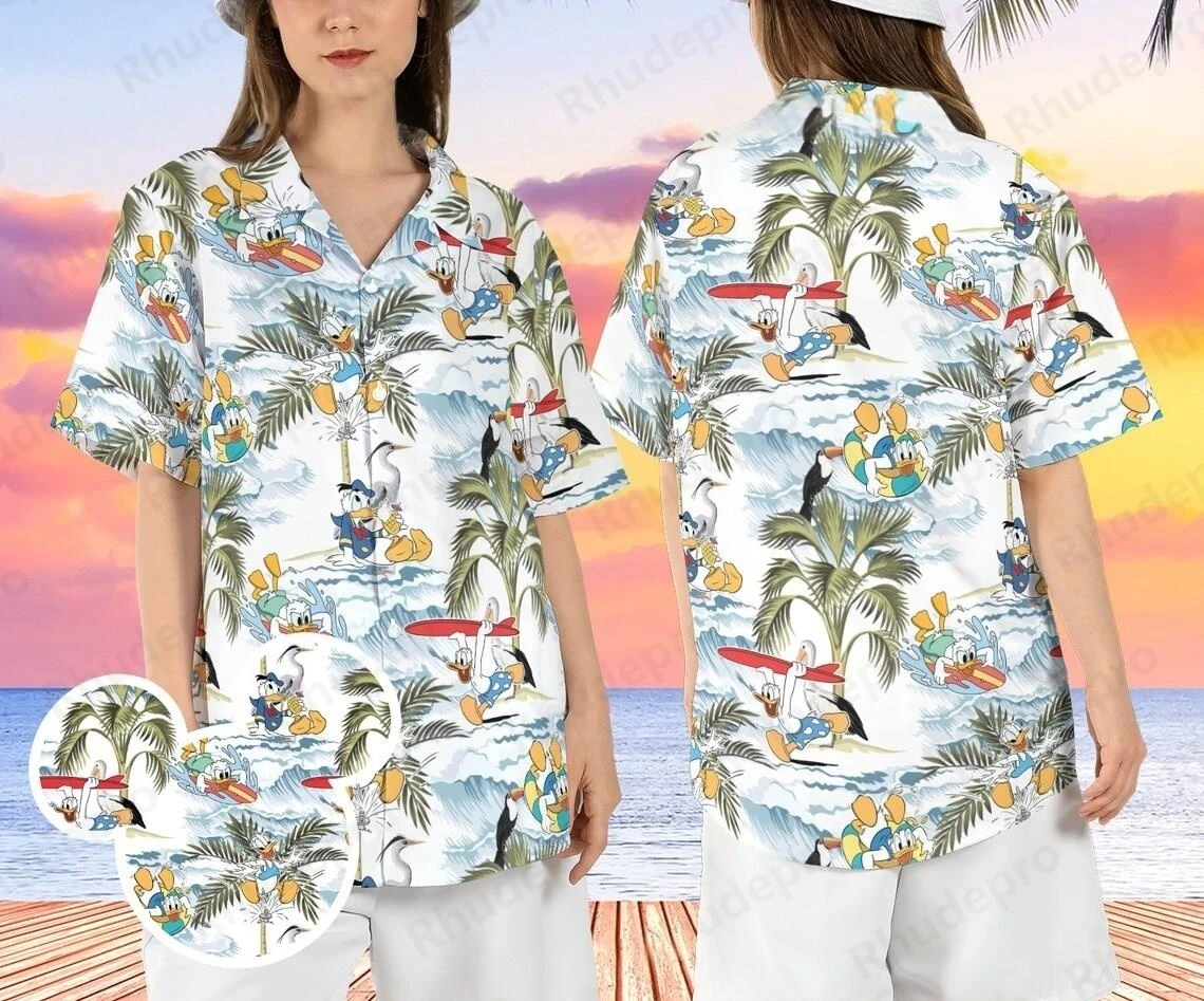 Disney Funny Donald Duck Hawaiian Shirt Hawaii Shirt Summer Vacation Shirt Beach Surf Shirt Trendy Vintage Button Down Shirts