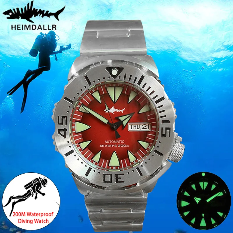 Heimdallr Sharkey Monster Man Dive Watch 20Bar Waterproof Sapphire Crystal C3 Luminous NH36A Movement Mechanical Watches for Men