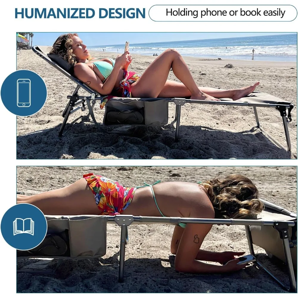 

Tanning Chair with Face Hole,Adjustable Folding Chaise Lounge Chairs for Outside Portable flat beach chairs for sunbathing