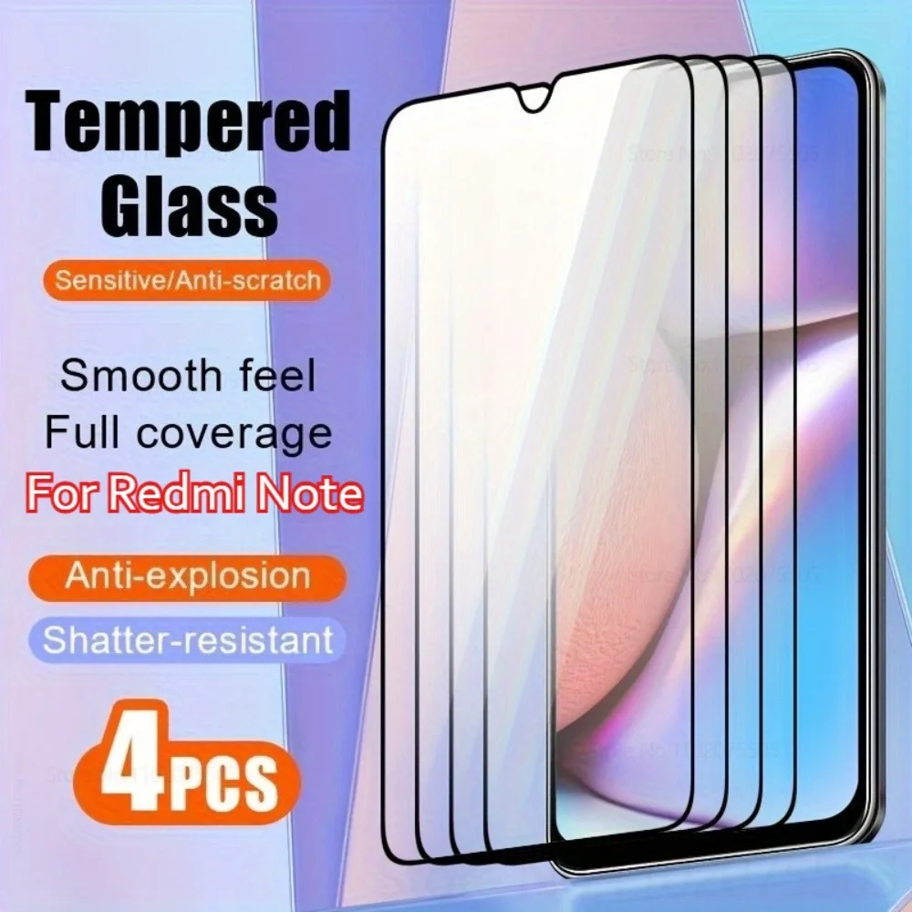 

4 шт. закаленное стекло с полным покрытием для Xiaomi Redmi Note 14 Pro+ Note 13 Pro+ Защитные пленки для экрана от царапин 14S 13R 13 Pro Glass