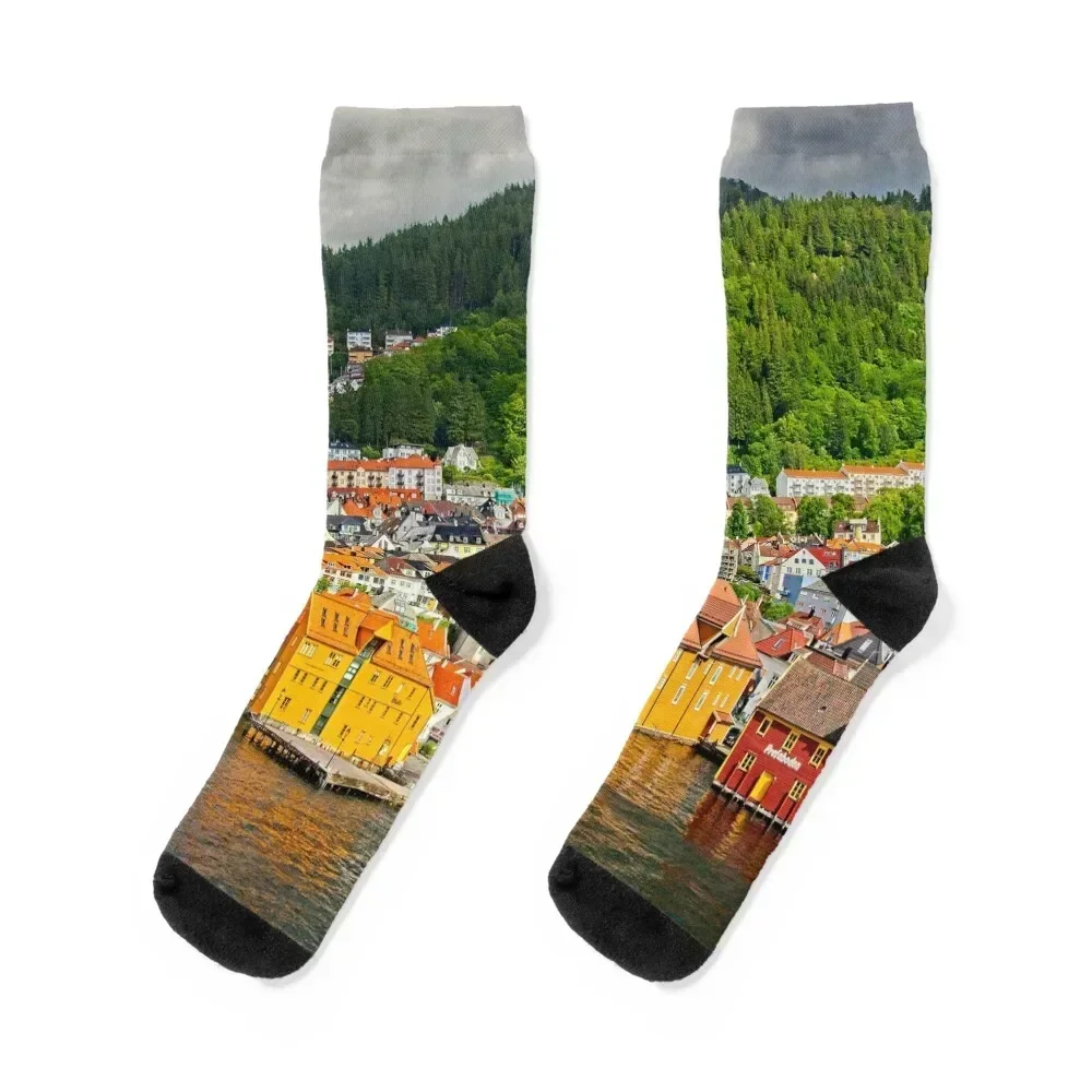 Bergen City Noruega Calcetines florales Novedades Calcetín calefactor Calcetines de senderismo Mujer Hombre