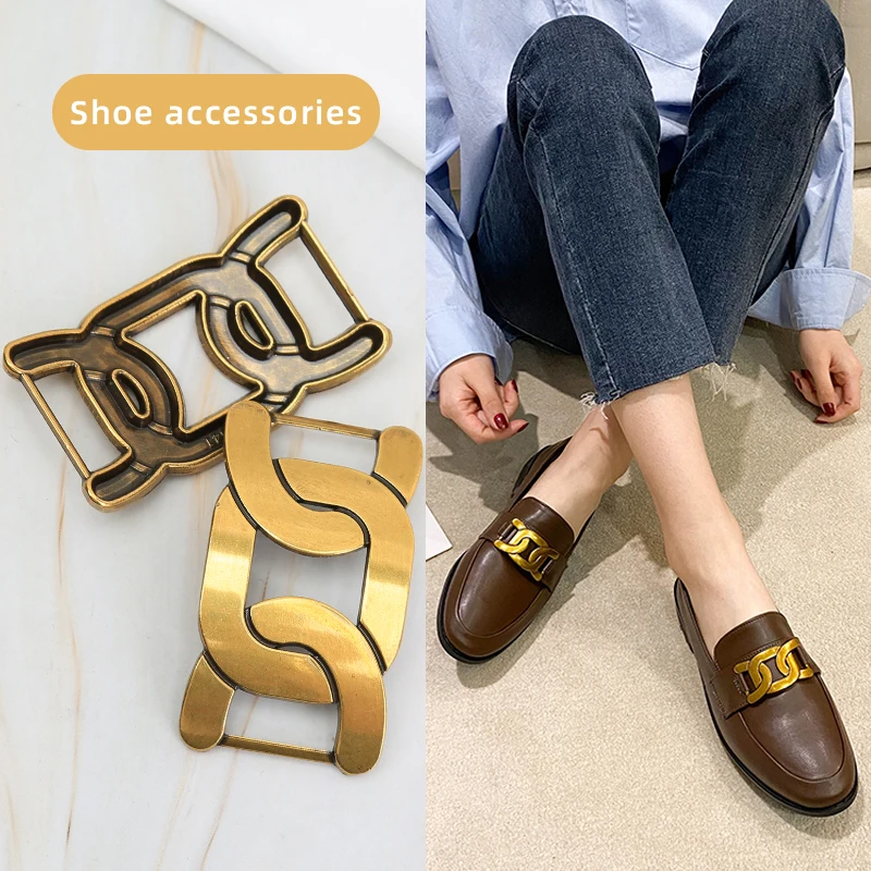 Loafer Bronze Hardware Buckle Accessories Shoe Flower Accessories Trend New Slippers Handmade DIY Women\'s Shoes Leather Buckle