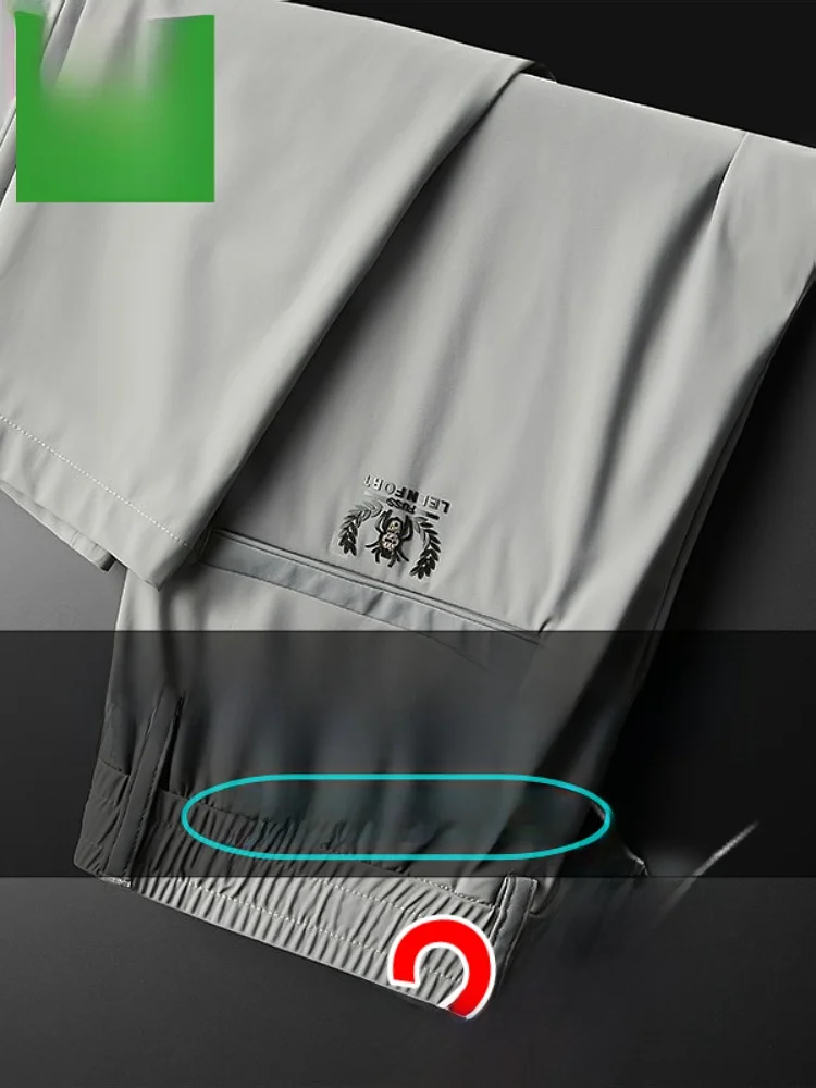 

Мужские летние тонкие повседневные брюки из ледяного шелка, свободного прямого кроя, быстросохнущие, спортивные, длинные, модные, городские, с высокой эластичностью