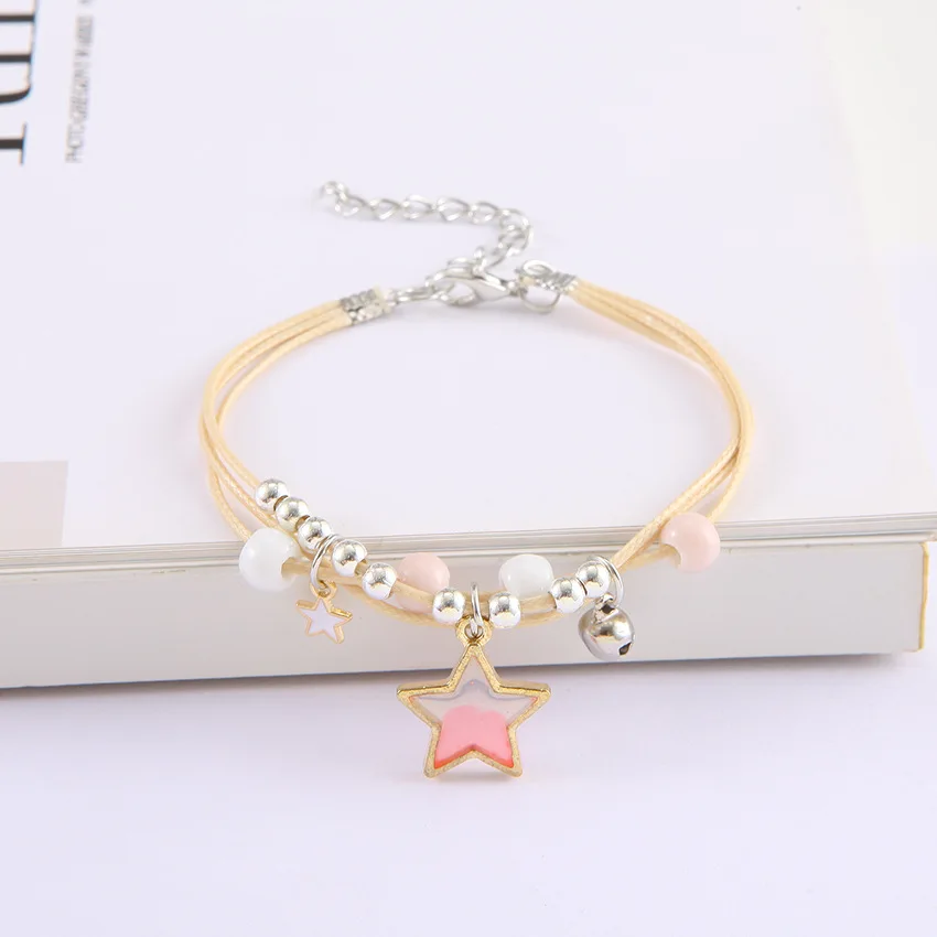Trendy Moon Star Romantic Bracelet for Women Cute Butterfly Pendant Handmade Braid Adjustable Chain Girls Jewelry Birthday Gift