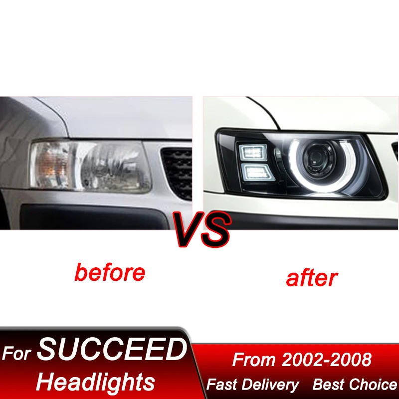 Suitable for 02-08 Toyota SUCCEED headlight assembly modification Defender style full LED daytime running light dual lens