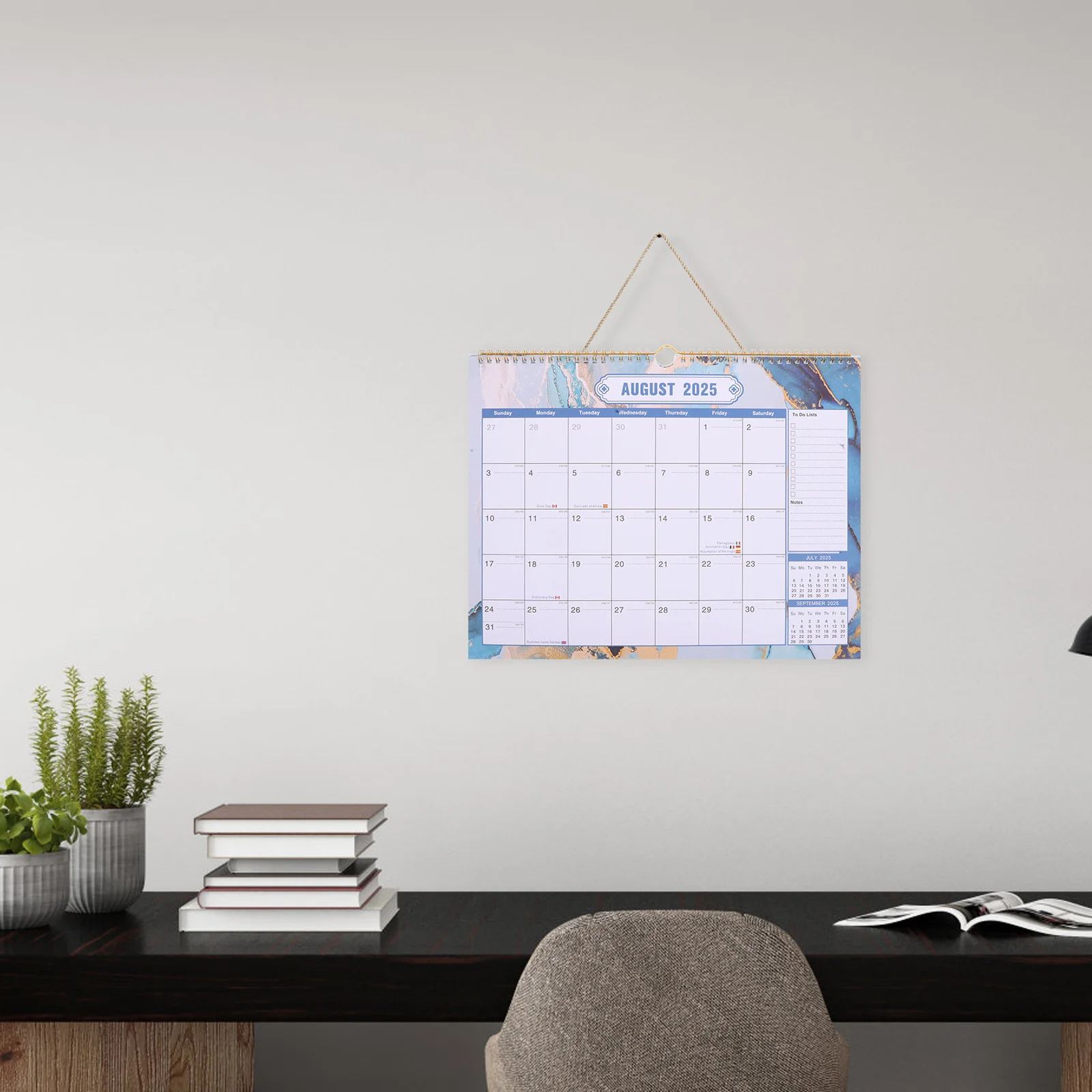 

Large Wall Calendar 2025.7-2026.12 English Full Year Hanging Design Spiral Bound Smooth Writing Surface for Office Home School