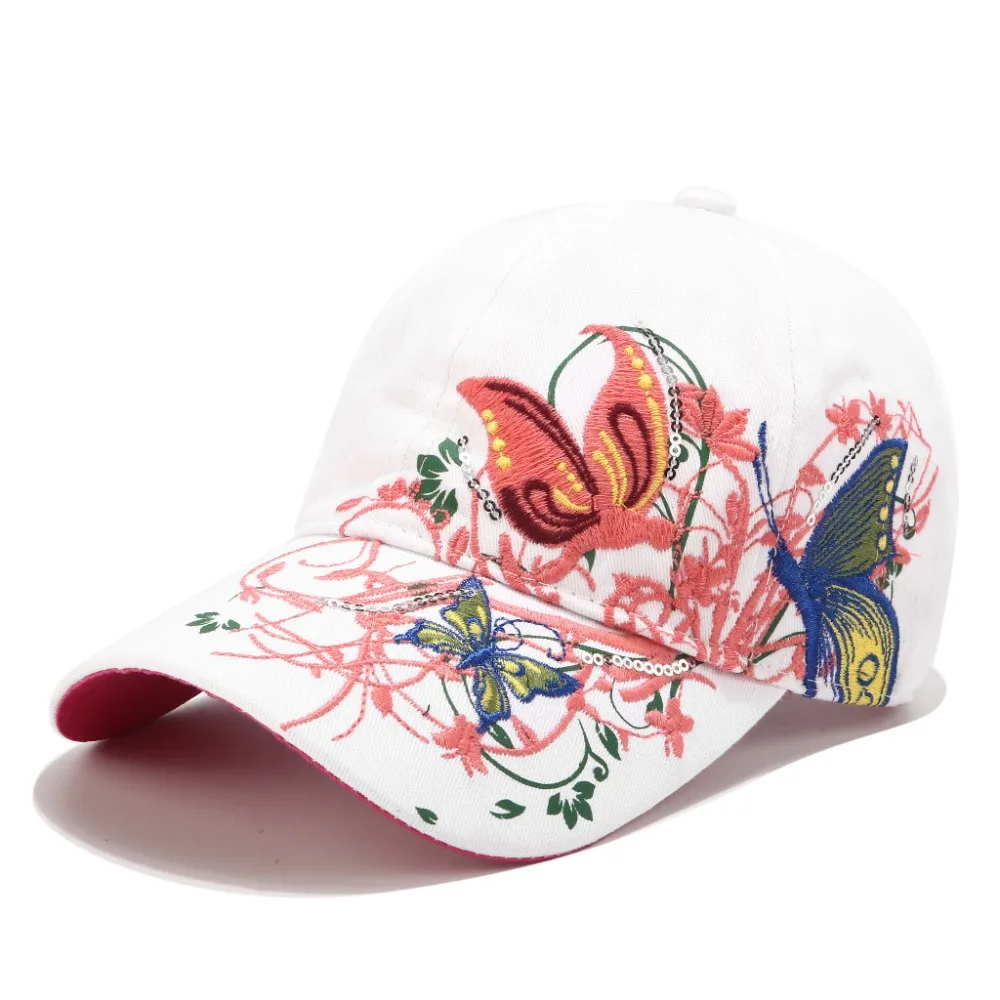 

Sweet Sequin Butterfly Baseball Cap Sparkling Embroidered Peaked Cap Sunscreen Solid Color Cotton Baseball Cap Sports