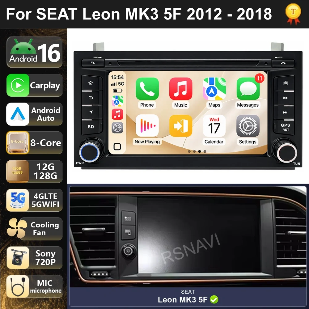 Car Radio Android 16 For SEAT Leon MK3 5F 2012-2018 carplay auto dsp bt 4g