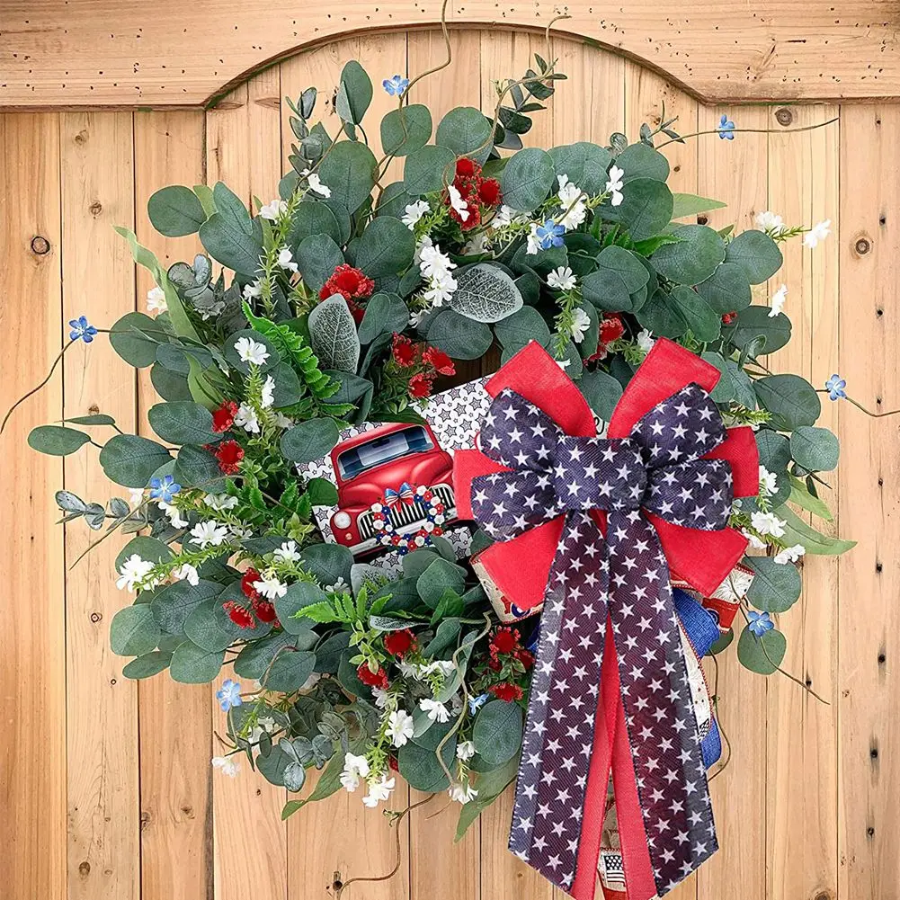 Patriotic Wreath Red and Blue American Flag Memorial July 4 Memorial Day Labor Day Veterans Day Independence Day,A