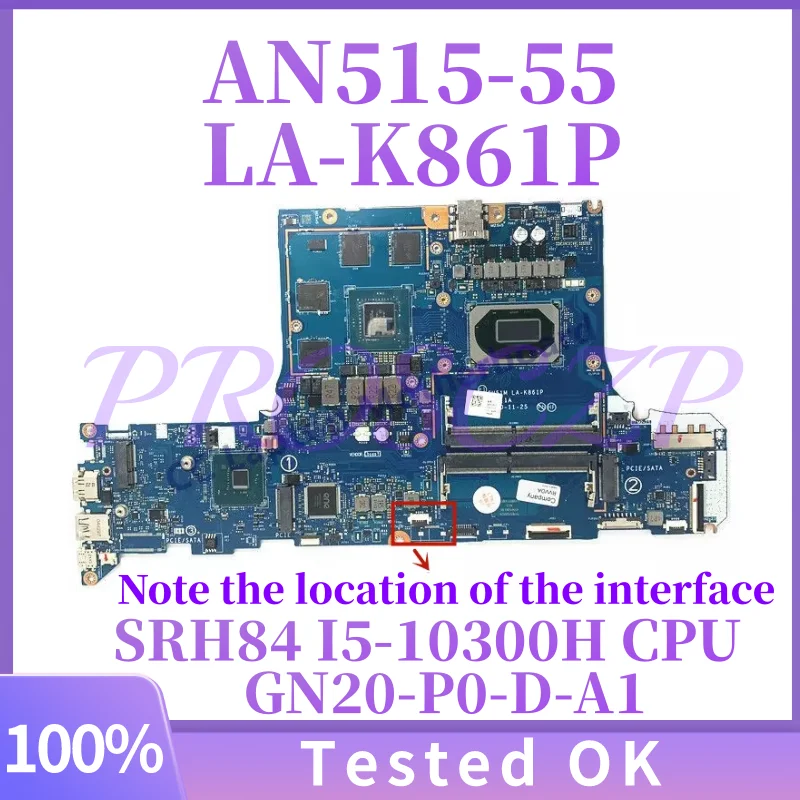 GH51M LA-K861P para Laptop Acer Nitro 5 AN515-55-59MT, Placa Base con CPU SRH84 I5-10300H, GN20-P0-D-A1 RTX3050, 100% Probada, en Buen Estado