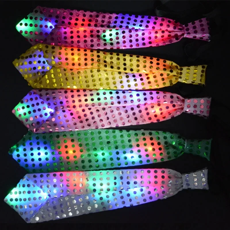 Glow Sequin Tie Light up Bow Toy Blinking Party Gift Flash Necktie Costume Birthday Rave Navidad Christmas Halloween Festival