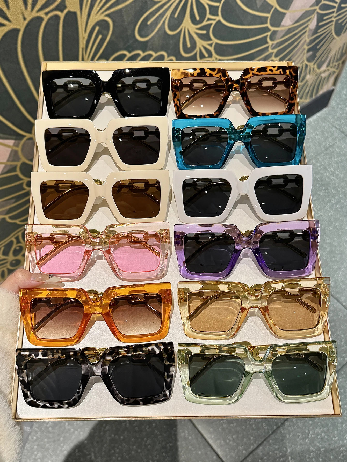 

12 шт. очень большие очки в квадратной оправе с металлической петлей, популярные модные многоцветные классические цветные комбинированные очки, набор