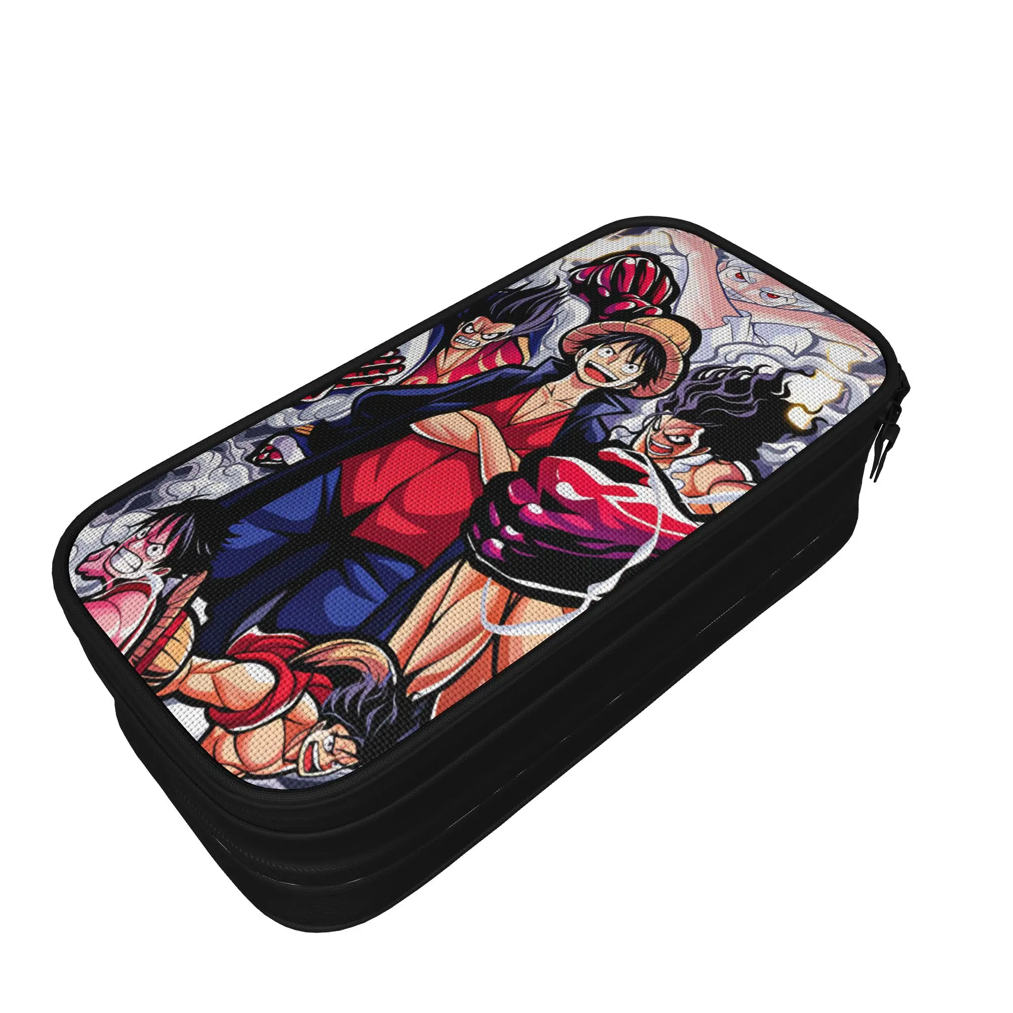 Retro Pencil Case Ones Pieces Luffy Pencil Bag  School Pencil Cases Kids Double Layer Graphic Stationery Organizer